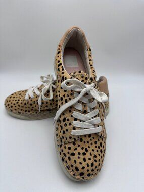 Dolce Vita Leopard Print Lace-Up Sneakers Womens Size 6.5 Haircalf Upper Tan Bla